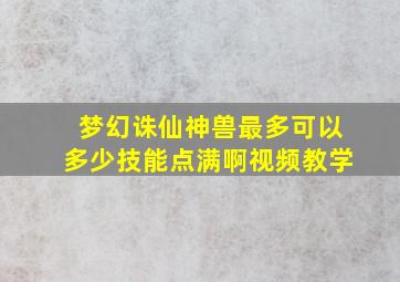 梦幻诛仙神兽最多可以多少技能点满啊视频教学