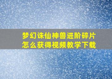 梦幻诛仙神兽进阶碎片怎么获得视频教学下载