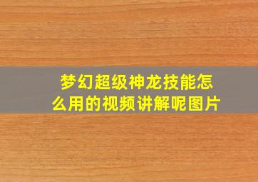 梦幻超级神龙技能怎么用的视频讲解呢图片