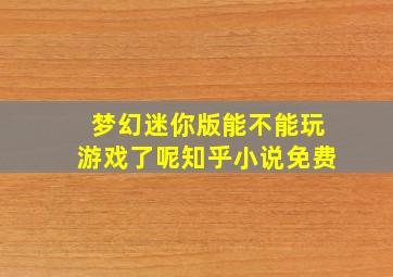 梦幻迷你版能不能玩游戏了呢知乎小说免费