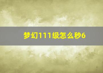 梦幻111级怎么秒6