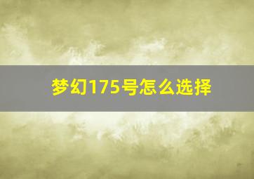 梦幻175号怎么选择