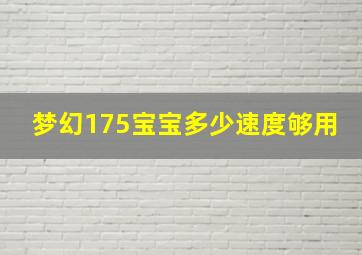 梦幻175宝宝多少速度够用