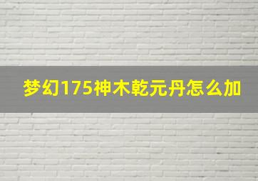 梦幻175神木乾元丹怎么加