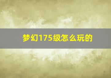 梦幻175级怎么玩的