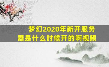 梦幻2020年新开服务器是什么时候开的啊视频