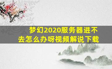 梦幻2020服务器进不去怎么办呀视频解说下载