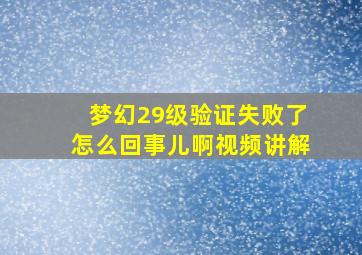 梦幻29级验证失败了怎么回事儿啊视频讲解