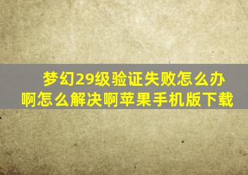 梦幻29级验证失败怎么办啊怎么解决啊苹果手机版下载