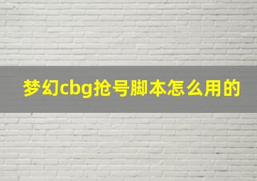 梦幻cbg抢号脚本怎么用的