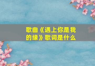 歌曲《遇上你是我的缘》歌词是什么