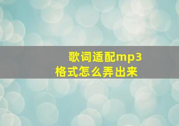 歌词适配mp3格式怎么弄出来