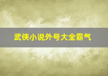 武侠小说外号大全霸气