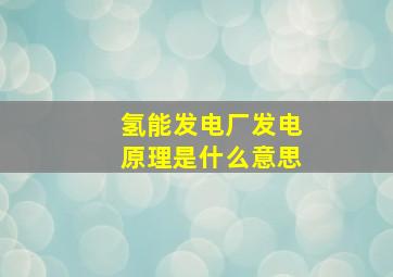 氢能发电厂发电原理是什么意思