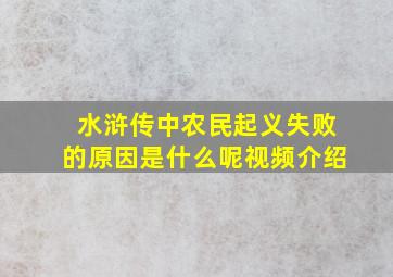 水浒传中农民起义失败的原因是什么呢视频介绍