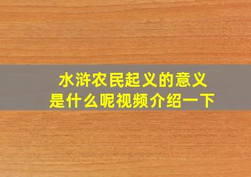 水浒农民起义的意义是什么呢视频介绍一下