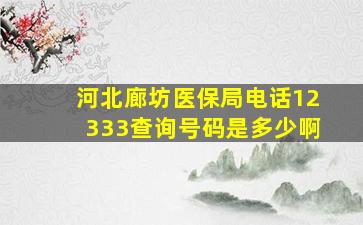 河北廊坊医保局电话12333查询号码是多少啊