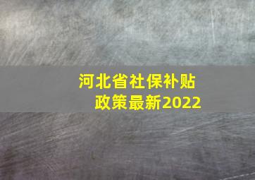 河北省社保补贴政策最新2022