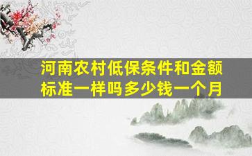 河南农村低保条件和金额标准一样吗多少钱一个月