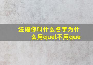 法语你叫什么名字为什么用quel不用que