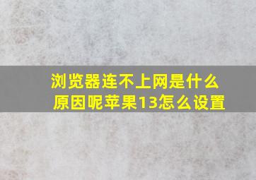 浏览器连不上网是什么原因呢苹果13怎么设置