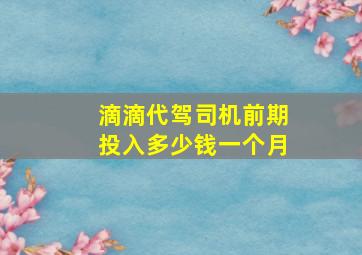 滴滴代驾司机前期投入多少钱一个月