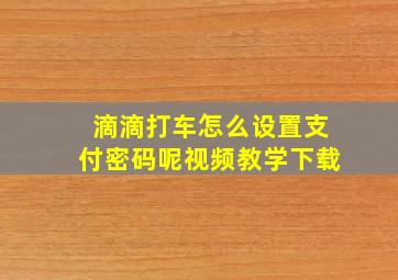 滴滴打车怎么设置支付密码呢视频教学下载