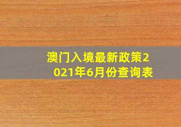 澳门入境最新政策2021年6月份查询表