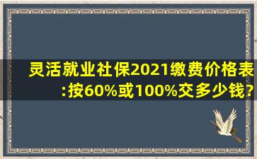 灵活就业社保2021缴费价格表:按60%或100%交多少钱?