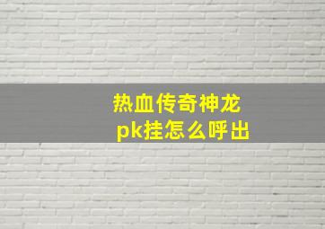 热血传奇神龙pk挂怎么呼出