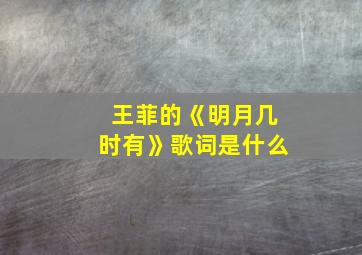 王菲的《明月几时有》歌词是什么