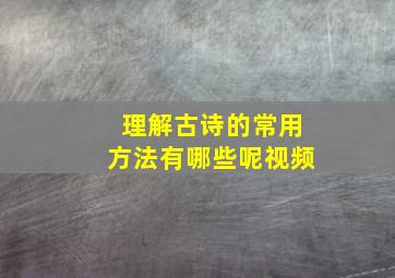 理解古诗的常用方法有哪些呢视频