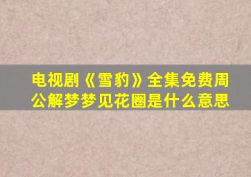 电视剧《雪豹》全集免费周公解梦梦见花圈是什么意思