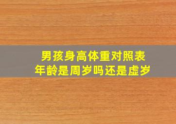 男孩身高体重对照表年龄是周岁吗还是虚岁