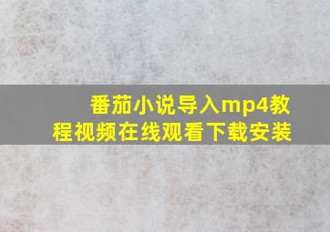 番茄小说导入mp4教程视频在线观看下载安装