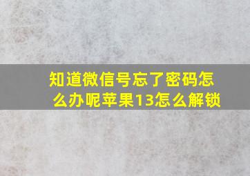 知道微信号忘了密码怎么办呢苹果13怎么解锁