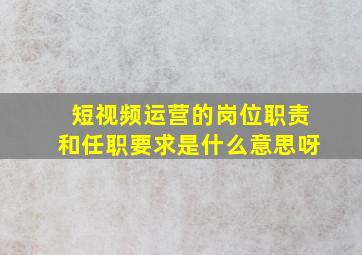 短视频运营的岗位职责和任职要求是什么意思呀