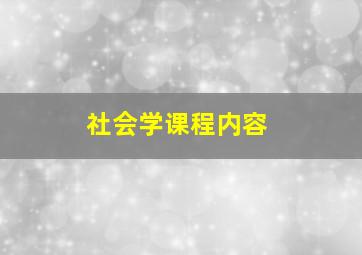 社会学课程内容