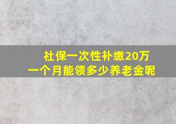 社保一次性补缴20万一个月能领多少养老金呢