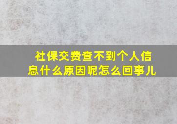 社保交费查不到个人信息什么原因呢怎么回事儿