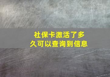 社保卡激活了多久可以查询到信息