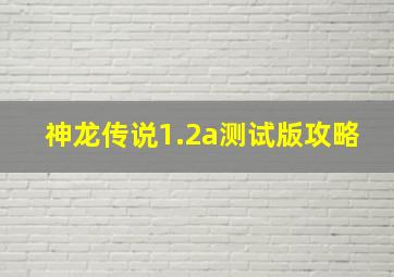 神龙传说1.2a测试版攻略