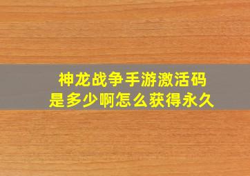 神龙战争手游激活码是多少啊怎么获得永久