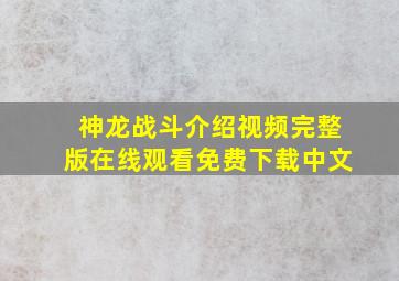 神龙战斗介绍视频完整版在线观看免费下载中文