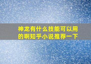 神龙有什么技能可以用的啊知乎小说推荐一下