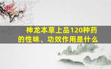 神龙本草上品120种药的性味、功效作用是什么