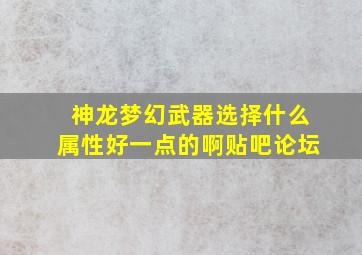 神龙梦幻武器选择什么属性好一点的啊贴吧论坛