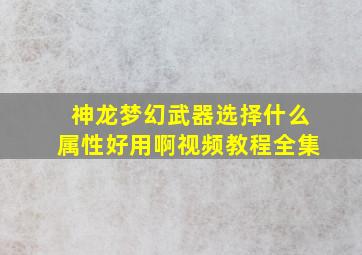 神龙梦幻武器选择什么属性好用啊视频教程全集