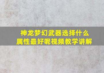 神龙梦幻武器选择什么属性最好呢视频教学讲解