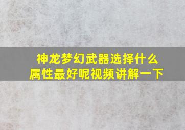 神龙梦幻武器选择什么属性最好呢视频讲解一下